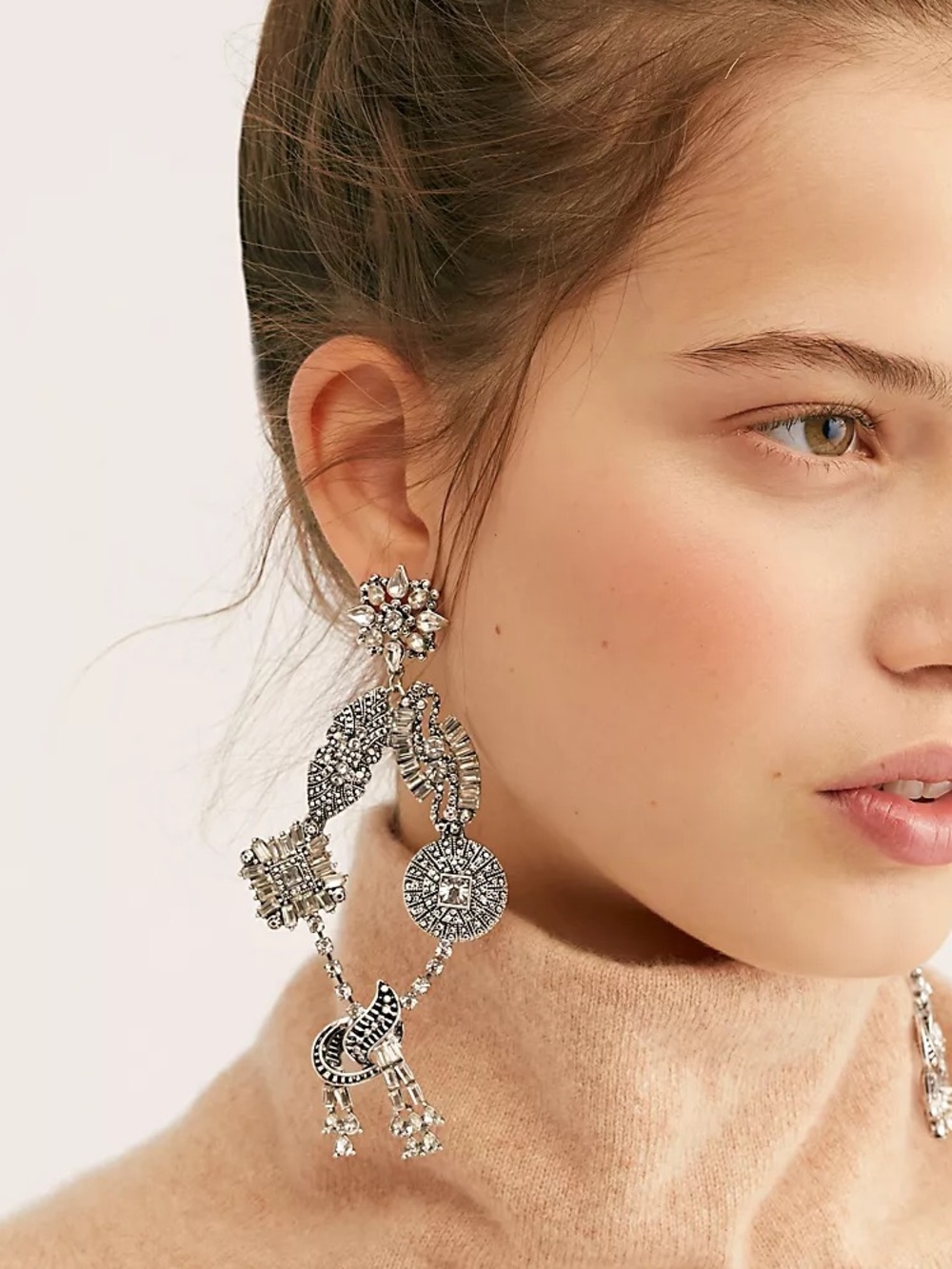 Crystal-Embellished Silver Drop Earrings - Fashion Jewelry
